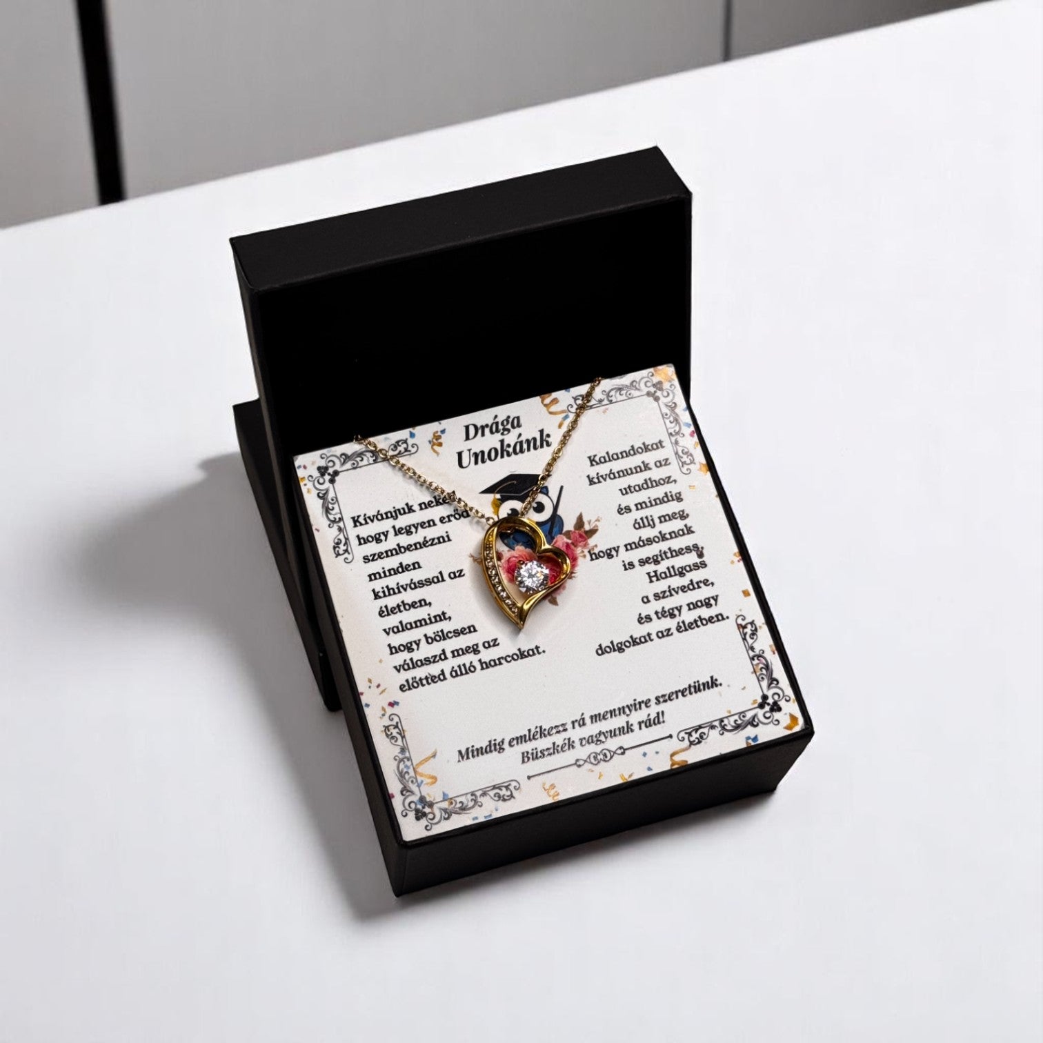 Drága Unokánk - Ballagási Nyaklánc - A01-Z01 - aranyozott szív 😍
