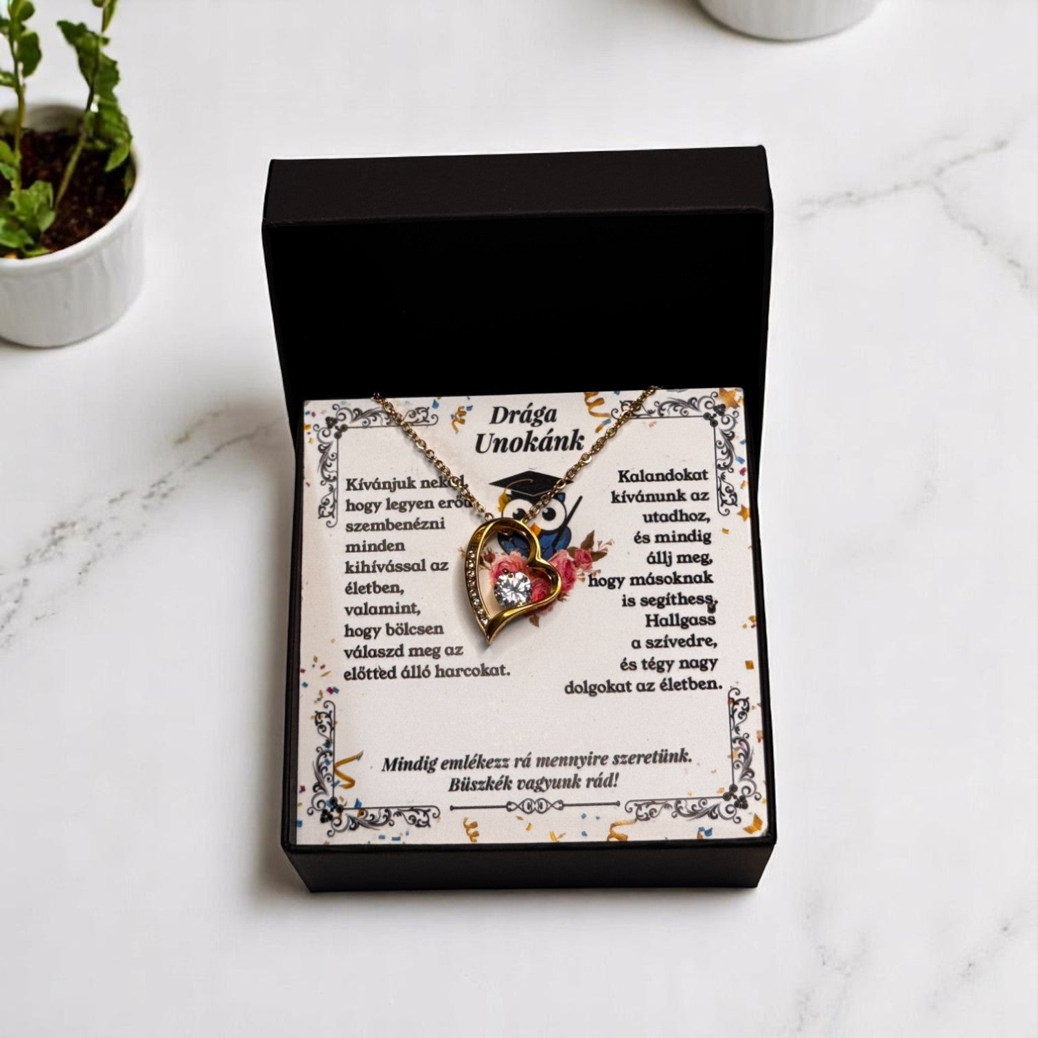 Drága Unokánk - Ballagási Nyaklánc - A01-Z01 - aranyozott szív 😍