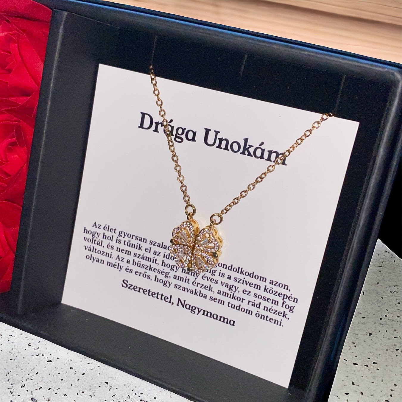 Drága Unokám - Az élet gyorsan szalad - A06-Z03 - Szív medál (14k arany bevonat)