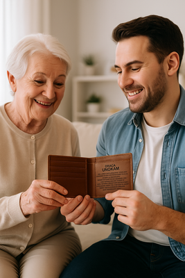 Drága Unokámnak – egyedi bőr pénztárca üzenettel – A100 - díszdobozban 😍