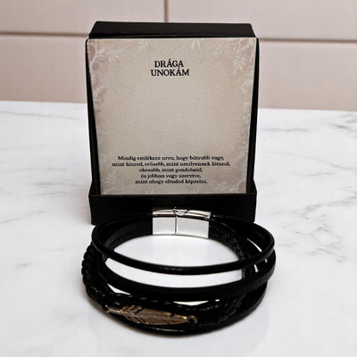 Fekete Bőr KARKÖTŐ - Drága Unokám - A46-Z29 - Mindig Emlékezz ❤