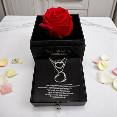 Örök emlék Unokámnak – szivecskés nyaklánc + ajándék karkötő – A48-Z28 – rózsás díszdobozban 🌸