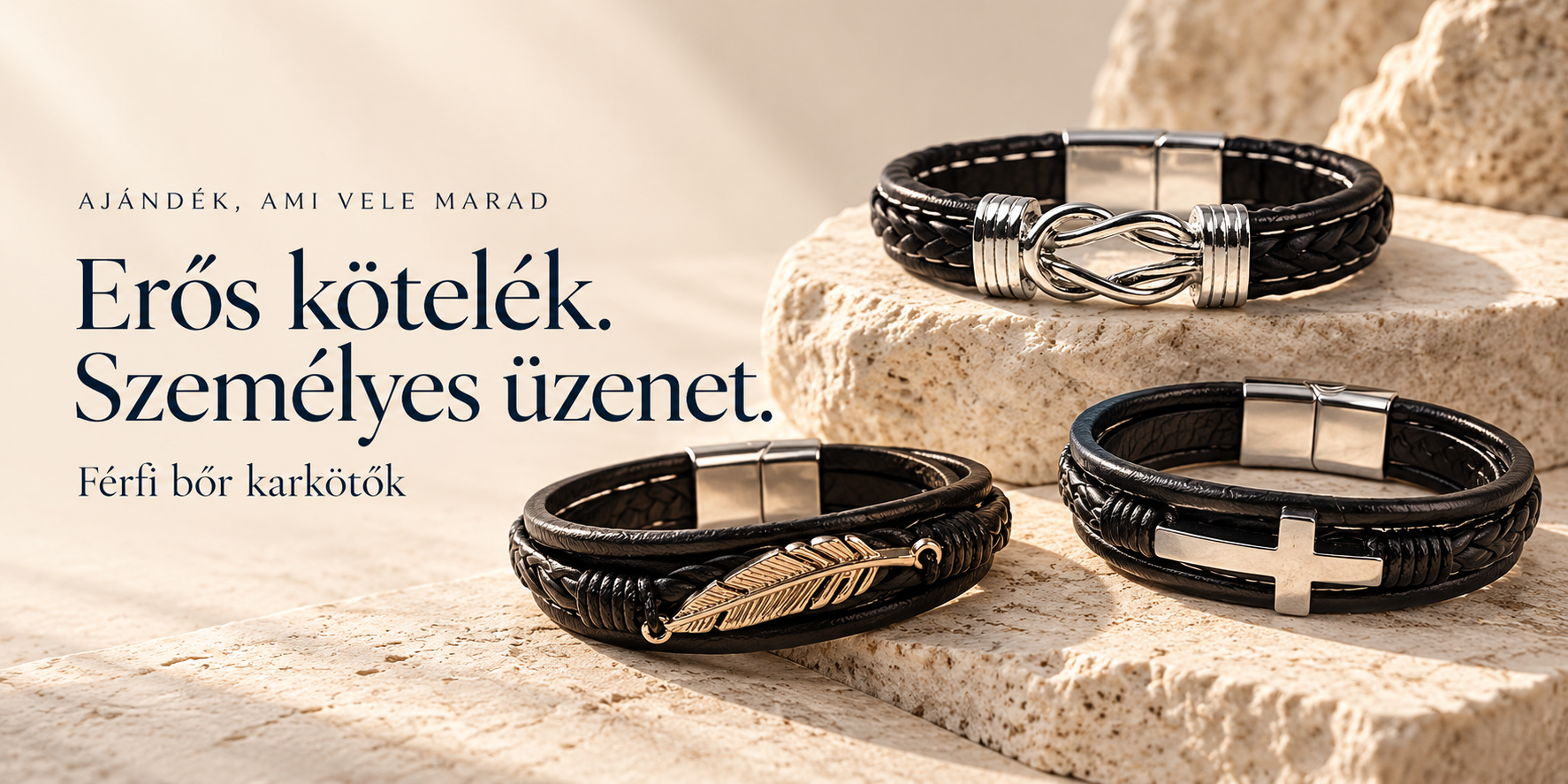 Férfi bőr karkötők – Erős kötelék. Személyes üzenet.