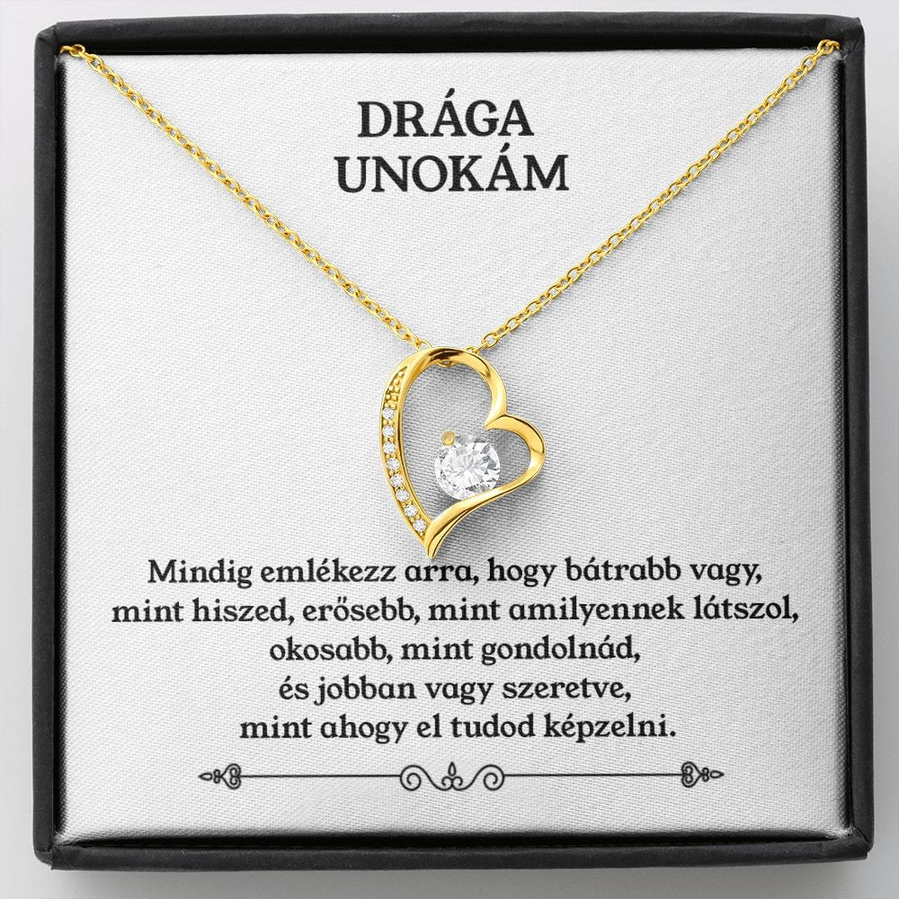 Drága Unokám - Mindig emlékezz - Szív medál(14k fehárarany bevonat) - egyedinyaklanc.hu