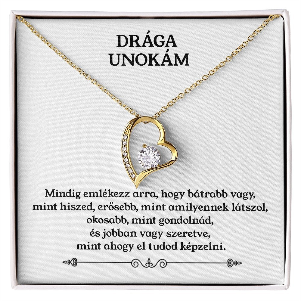 Drága Unokám - Mindig emlékezz - Szív medál(14k fehárarany bevonat) - egyedinyaklanc.hu